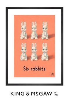 six rabbits sitting in front of an orange background with the words six rabbits on it