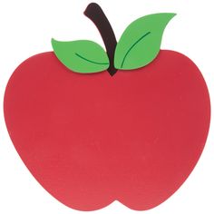 an apple shaped magnet with green leaves on it's tip and the shape is red