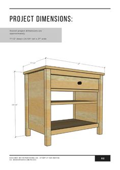 a wooden table with measurements for the top and bottom section, showing how to build it