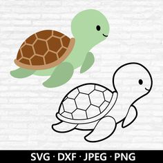 a green turtle and a brown turtle on a white background with the text svg dxf jpeg png