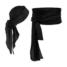 a black scarf tied to the side of a headband on top of a white background