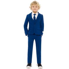 Description Every man, including the youngest, needs a blue suit in his wardrobe. This outfit comes with a jacket, pants, and a safe clip-on tie. Your little one will look the part on any special occasion in this stylish and affordable outfit. Product Features: Navy blue royale boy child slim fit suit Quality slim fit cut suit Recommended for both indoor and outdoor use Perfect for Halloween and other themed parties Care instructions: machine washable 3-Piece set includes: Jacket Pants Tie Jacket: The suit is regular length with 1 button front, 1 inside pocket, and 3 button cuff Includes fully lined double vented back, notch lapels Comes with front flap pockets, a left chest pocket, and padded shoulders Pants: 2 side pockets with elastic and adjustable waistband Comes with belt loops and w Sixties Wedding, Boys Ring, Ring Bearer Suit, Bridal Wedding Flowers, Suit Prom, Like Father Like Son, Wedding Party Outfits, Little Rascals, Shirt And Tie