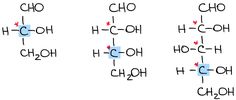 four different types of hydrogens are shown in blue and red letters, with the same type