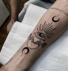 a person with a tattoo on their arm that has an all seeing eye in it