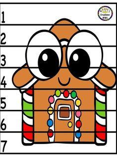 a drawing of a gingerbread house with large eyes