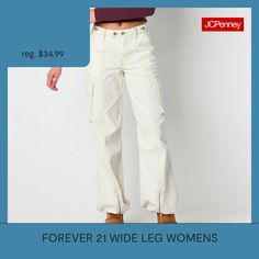 Woven from soft cotton-twill in a versatile cream hue, these cargo pants from Forever 21's junior's and women's collection are wasy to wear with casual tops or sweatshirts. They have a high-rise waist with a button-zip fly, utility-style pockets, and wide legs. Wear it with cropped tops or oversized sweaters.Closure Type: Button & ZipperFit: Baggy FitPockets: 2 Cargo Side Pockets, 2 Back Slip Pockets, 2 Front Slip PocketsRise: Mid RiseFiber Content: 100% CottonFabric Description: TwillInseam: L… Large Pants, Oversized Sweaters, Utility Style, Pants Cargo, Cropped Tops, Cargo Pant, Wide Legs, Women Collection, Cargo Pants