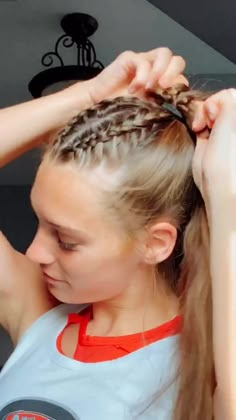 Dutch Braids Into Ponytail Sports, Braids Into Ponytail Sports, Football Hairstyles For Girls Hair, Cute Runner Hairstyles, Soccer Hairstyles For Girls Sports, Grace Turner Hairstyles, Dutch Braid Hairstyles For Sports, Handball Hairstyles, Sporty Braided Hairstyles