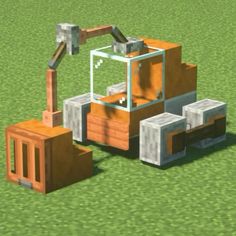 an animated image of a construction vehicle in the middle of a field with blocks on it