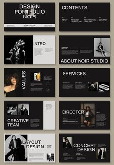 an image of a black and white brochure with the words,'design portfolio noir