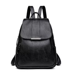 Vintage Leather School Bag Black Anti-theft Backpack For On-the-go, Trendy Softback Backpack With Anti-theft Pocket, Anti-theft Shoulder Bag For On-the-go, Trendy Black Leather Backpack, Casual Anti-theft Bag For Daily Use, Rectangular Anti-theft Shoulder Bag For On-the-go, Everyday Softback Bags With Anti-theft Pocket, Elegant Black Standard Backpack, Elegant Black Backpack For Daily Use