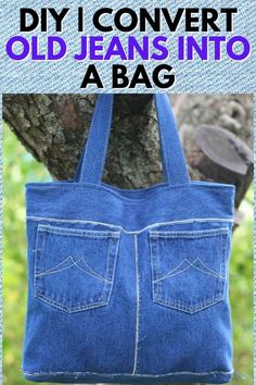 an old jean purse with the words diy i convert old jeans into a bag