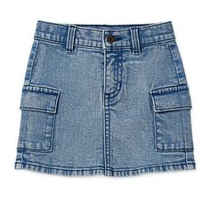 Her wardrobe needs a cute denim skirt like this Okie Dokie one made for toddler and little girls. It's crafted from a stretchy cotton-blend and features a flat front, a faux button, two side flap pockets, and a knee-length. Style it with a t-shirt and sneakers for a casual look. Front Style: Flat FrontFeatures: Stretch FabricClosure Type: Faux ButtonClosure Location: FrontPockets: 2 Side Flap PocketsRise: At WaistApparel Length: 10.25 InchesFiber Content: 94% Cotton, 5% Other 5% Or Less, 1% Span Oversized Sweater Outfit Fall, Skirt For Kids, Cute Denim Skirt, Girls Denim Skirts, Oversized Sweater Outfit, Skirts Denim, Long Denim Skirt, Okie Dokie, Skirts For Kids