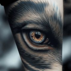 an animal's eye is shown in this artistic tattoo