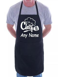 a man wearing an apron that says chef any name