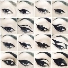 Bat Wings Eyeliner, Goth Hairstyles Short, Goth Makeup Eyeliner, Eyeliner Looks Goth, Batwing Eyeliner, Vkei Makeup, Makeup Emo, Goth Makeup Tutorial, Eyeliner Ideas