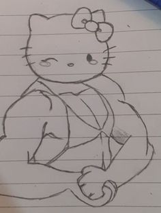 a drawing of a cat with a bow on it's head and arms in the shape of a heart