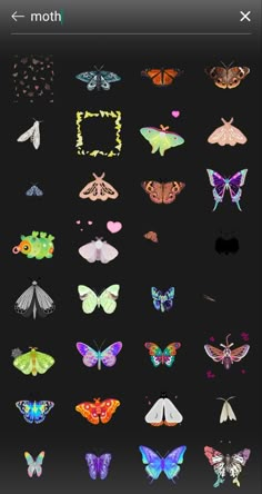 a bunch of different types of butterflies on a black background with the words moth above them