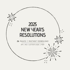 the new year's resolution is shown in black and white with fireworks around it