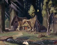 a painting of a cabin in the woods