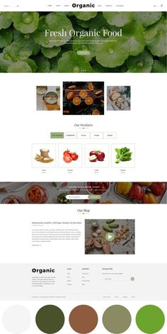 the organic food website is displayed on a tabletop, with an image of vegetables and fruits