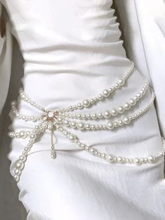 White Elegant,Glamorous,Romantic,Boho,Vintage,Gorgeous-Luxury Collar  Zinc Alloy   Embellished   Wedding & Event قلادات متدلية, Pearl Accessories, Y2k Jewelry, Body Chains, Belly Chain, Waist Chain, Chain Belt, Beaded Bags, Dream Jewelry