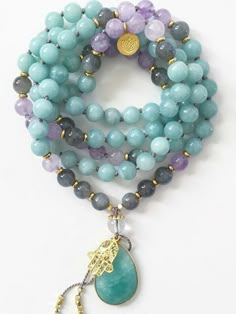 Turquoise And Lilac, Yoga Mala Beads, Yoga Mala, Crystal Jewelry Sets, Beads Bracelet Design, Mala Bracelet, Yoga Jewelry