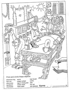 a coloring book page with an image of a man in the hospital