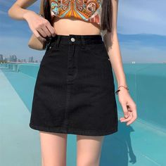 Olivia Mark - Black High-Waisted Denim Mini Skirt with Bodycon Fit Denim Bodycon Skirt, Winter Maxi, Maxi Dress Winter, Sleeveless Bodycon Dress, Lace Maxi, Chiffon Skirt, Body Con Skirt, Black Mini Skirt, Long Sleeve Bodycon