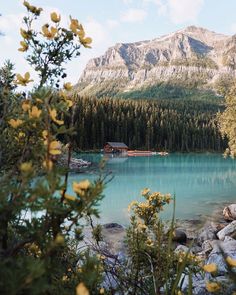 a lake surrounded by mountains and trees