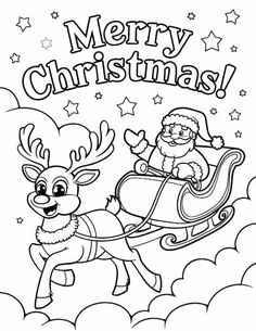 christmas coloring pages with santa riding in his sleigh on the reindeer's back