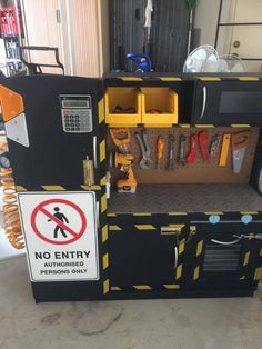 there is no entry sign on the back of this tool cabinet