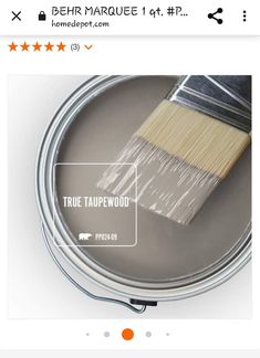 a paint can with a brush in it on top of a white table and the words true tapewood