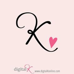 the letter k with a heart on it's side is shown in black and pink