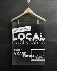 we support local businesses to take a card and leave a card on a hanger