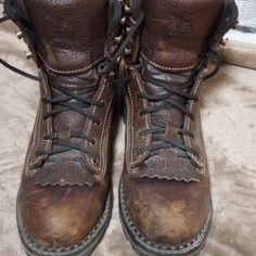 Georgia Boots, Waterproof, Heavy Wear On The Toes Of Boots But Still In Really Good Condition Women's 9m Georgia Boots, Boot Shoes, Boots Waterproof, Brown Boots, Boot Shoes Women, Lace Up Boots, Women's Boots, Shoe Laces, Georgia