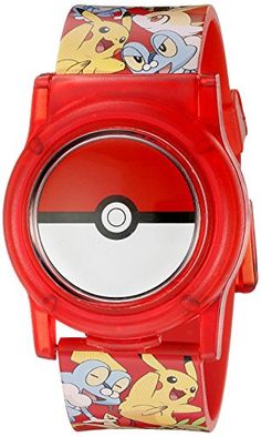 a red watch with pokemon characters on it