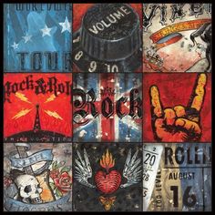 Rock and Roll Music Collage | Music Art Collection | Canvas Art Prints-Canvas Wall Art-Jack and Jill Boutique Rock And Roll Aesthetic Room, Rock N Roll Bedroom, Rock And Roll Room, Casa Rock, Drawing List, Skull Furniture, Collage Music, Rock Room, Wall Sayings