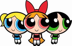 the powerpuff girls cartoon characters are standing next to each other with different colored eyes