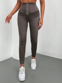 Hook And Eye Front Leggings Camel Casual   Fabric Plain Regular High Stretch  Women Clothing, size features are:Bust: ,Length: ,Sleeve Length: Casual Summer Pants, Hem Leggings, Hooded Tee, Ribbed Leggings, Casual Athletic, Cotton Leggings, Girls Leggings, Flare Leg Pants, Belted Coat