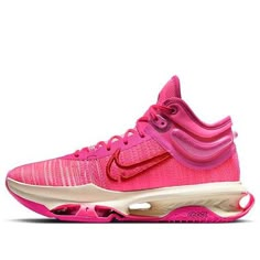 The Nike Air Zoom GT Jump 2 Fierce Pink is a vibrant basketball shoe designed for explosive play. Its lightweight, breathable pink mesh upper with synthetic overlays provides structure and support. Three Zoom Air units offer cushioning and bounce, while a jump plate and Nike React foam enhance spring and landings. The pink rubber outsole with a modified herringbone pattern delivers traction on the court. The molded heel with an engineered curve absorbs energy and provides full court support. Nike Air Zoom Gt, Pink Basketball Shoes, Best Volleyball Shoes, Pink Basketball, Womens Basketball Shoes, Limited Edition Sneakers, Volleyball Shoes, Nike React, Mens Nike Air