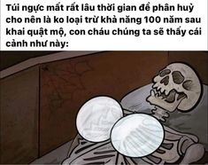 a cartoon skeleton laying in bed with two plates on it's head and the caption reads,