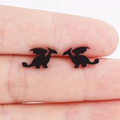 Unique Black Dragon Stud Earrings With Wings. Such A Fun Pair Of Earrings! Also Available In Silver Toned And Gold Toned. Dragon Earrings Studs, Dragon Earrings, Black Dragon, Earrings Studs, Earrings Color, Birthday Ideas, Silver Tone, Gold Tones, Jewelry Earrings