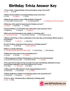 the birthday trivia answer sheet