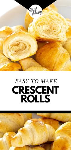 croissant rolls on a white plate with the words easy to make crescent rolls