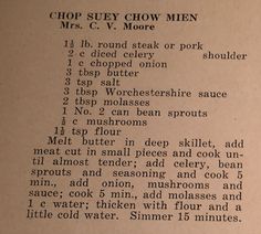 an old recipe is shown in black and white