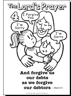 the lord's prayer coloring page with an image of two children hugging each other