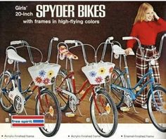 an advertisement for girls'spider bikes with frames in high - flying colors