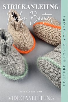 knitted baby booties with text overlay that reads, strickianling baby boots