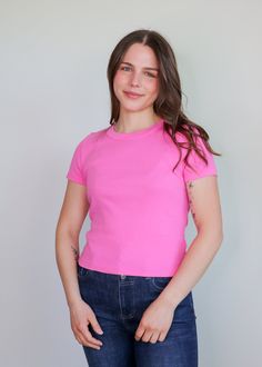 The Mimi tee from Michael Star is not too long and not too short. We love this basic cropped tee with its high crew neckline, short sleeves, and body-skimming silhouette. The perfect length for your mid to high-rise bottoms. Pair with your favorite cut off shorts all summer long. Details: 100% Cotton, medium weight Machine Washable One Size (fits like a true medium) Basic Pink Cropped T-shirt With Short Sleeves, Pink Stretch Cropped T-shirt For Spring, Fitted Crew Neck Trendy Cropped T-shirt, Fitted Crew Neck Cropped T-shirt, Sporty Solid Cropped T-shirt For Spring, Pink Fitted Cropped T-shirt With Short Sleeves, Basic Cropped T-shirt For Everyday, Basic Everyday Cropped T-shirt, Stretch Cropped T-shirt For Spring