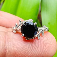 Firefly Festive Black Onyx Engagement Ring, Prong Setting, Round Cut Gemstone, Handcrafted Gemstone Jewelry, Leaf Nature Inspired Ring Specifications :- ❥ Stone - Natural Black Onyx ❥ Stone Size - 7x7mm  ❥ Cut Type - Round ❥ Ring Size: I offer more than one (Contact us if your ring size is not available in the listing) ❥ Color: Silver, Gold, Rose Gold, White Gold or Black Rhodium ❥ Material : 925 Sterling Silver, 14K/18K/22K Solid Gold --> ❥ Makes a Wonderful Gift for your Girlfriend, Wife, Moth Black Onyx Crystal Ring With Gemstone, Gothic Black Onyx Rings, Gothic Onyx Ring With Gemstone, Elegant Hallmarked Onyx Rings, Gothic Onyx Gemstone Ring, Black Onyx Engagement Ring, Onyx Engagement Ring, Nature Inspired Rings, Black Onyx Stone